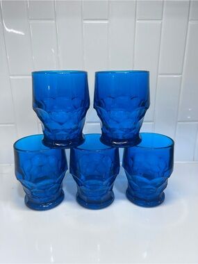 Vintage Viking Glass Georgian Cobalt Blue Tumblers set of 5